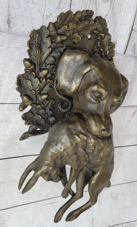 Wall Mounted Bronze Sculpture Retriever Dog with Rabbit 12" x 17"