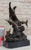 Bronze Sculpture of Marlin Sailfish Jumping on Marble Base