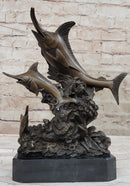 Bronze Sculpture of Marlin Sailfish Jumping on Marble Base