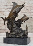Bronze Sculpture of Marlin Sailfish Jumping on Marble Base