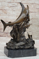 Bronze Sculpture of Marlin Sailfish Jumping on Marble Base