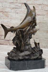 Bronze Sculpture of Marlin Sailfish Jumping on Marble Base