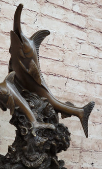 Bronze Sculpture of Marlin Sailfish Jumping on Marble Base
