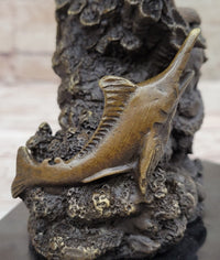 Bronze Sculpture of Marlin Sailfish Jumping on Marble Base
