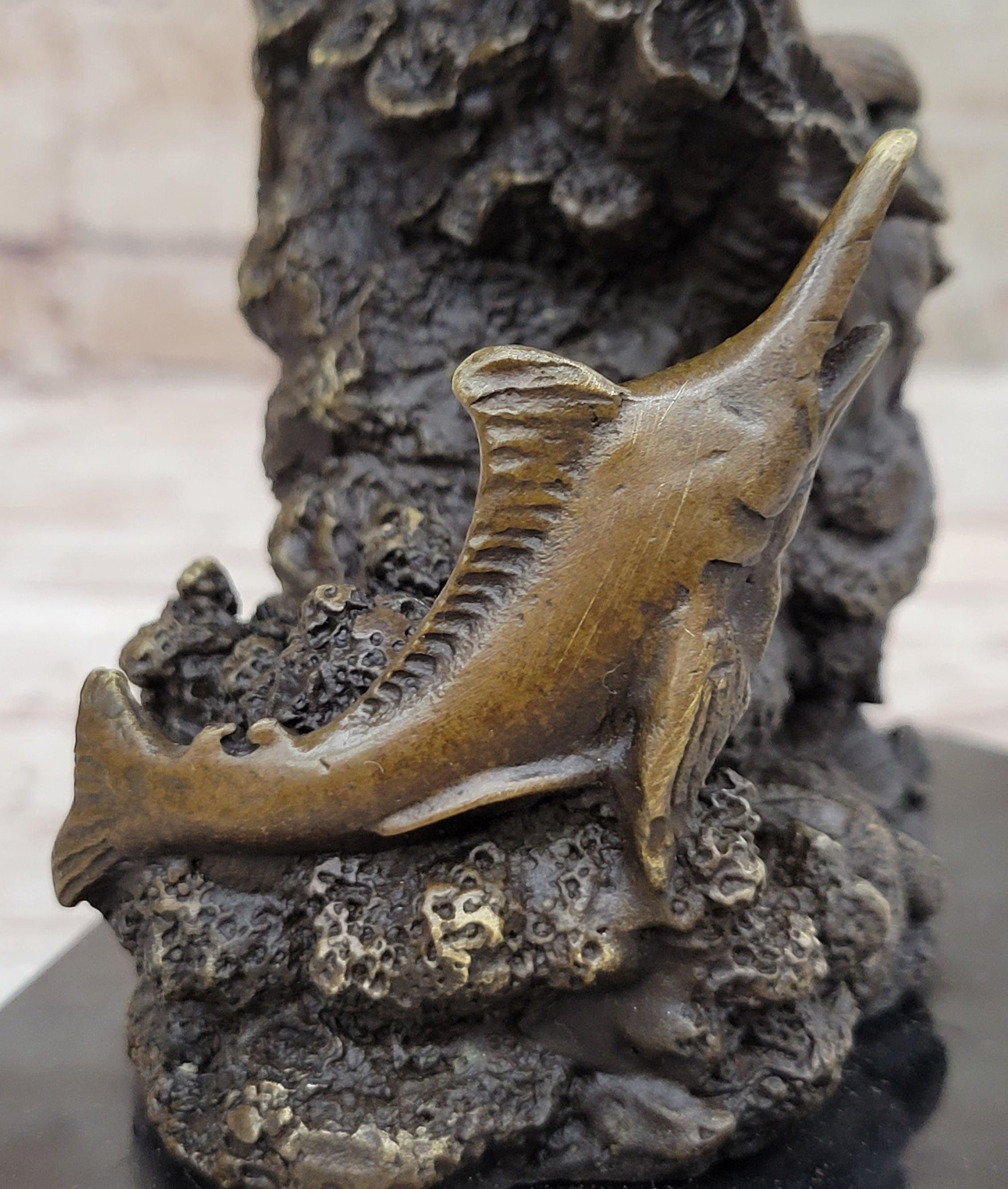Bronze Sculpture of Marlin Sailfish Jumping on Marble Base