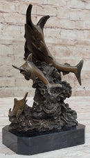 Bronze Sculpture of Marlin Sailfish Jumping on Marble Base