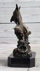 Marlins Sailfish Swordfish Jumping Out of Ocean Bronze Sculpture
