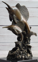 Marlins Sailfish Swordfish Jumping Out of Ocean Bronze Sculpture