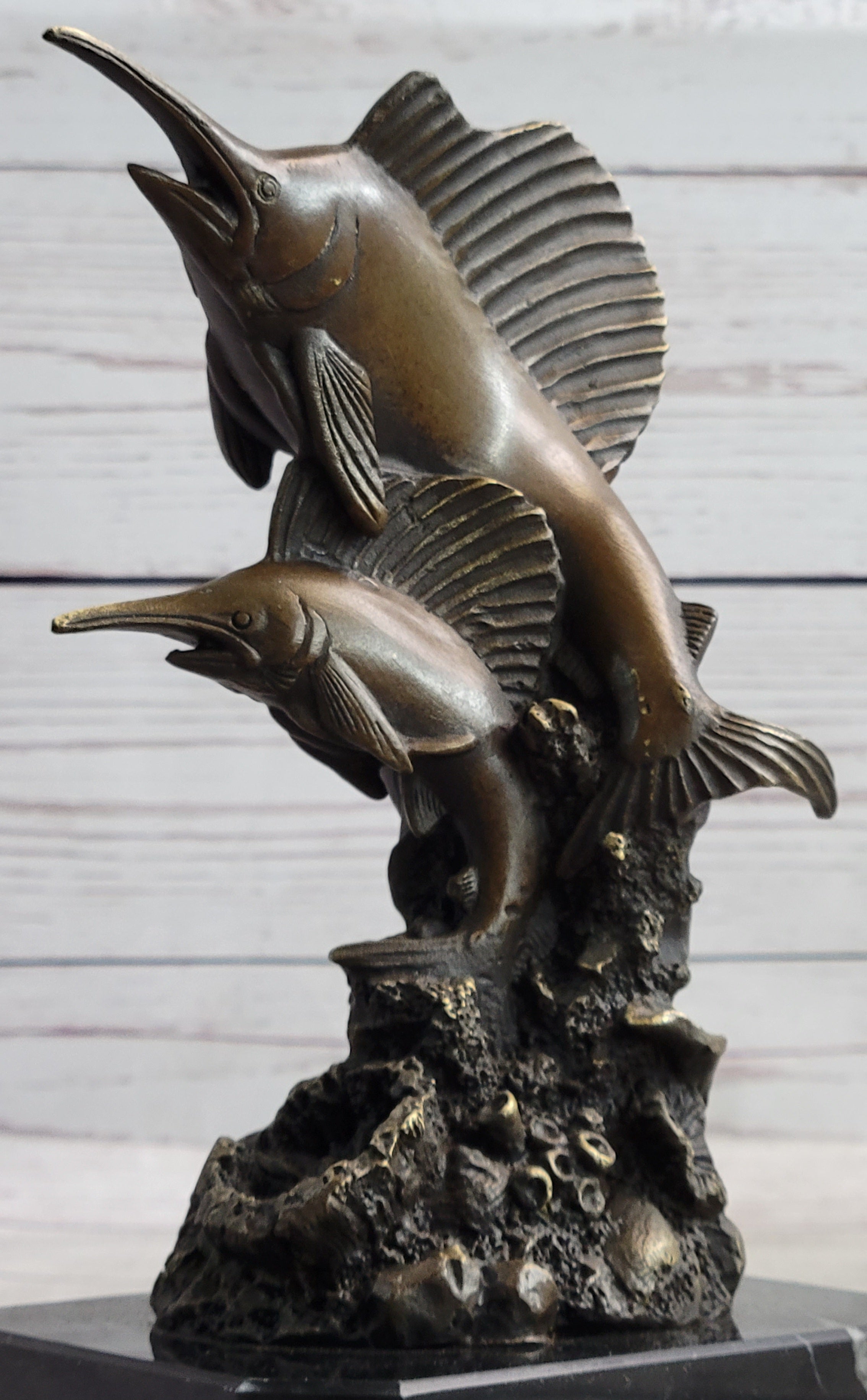 Marlins Sailfish Swordfish Jumping Out of Ocean Bronze Sculpture
