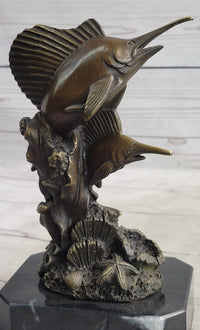 Marlins Sailfish Swordfish Jumping Out of Ocean Bronze Sculpture
