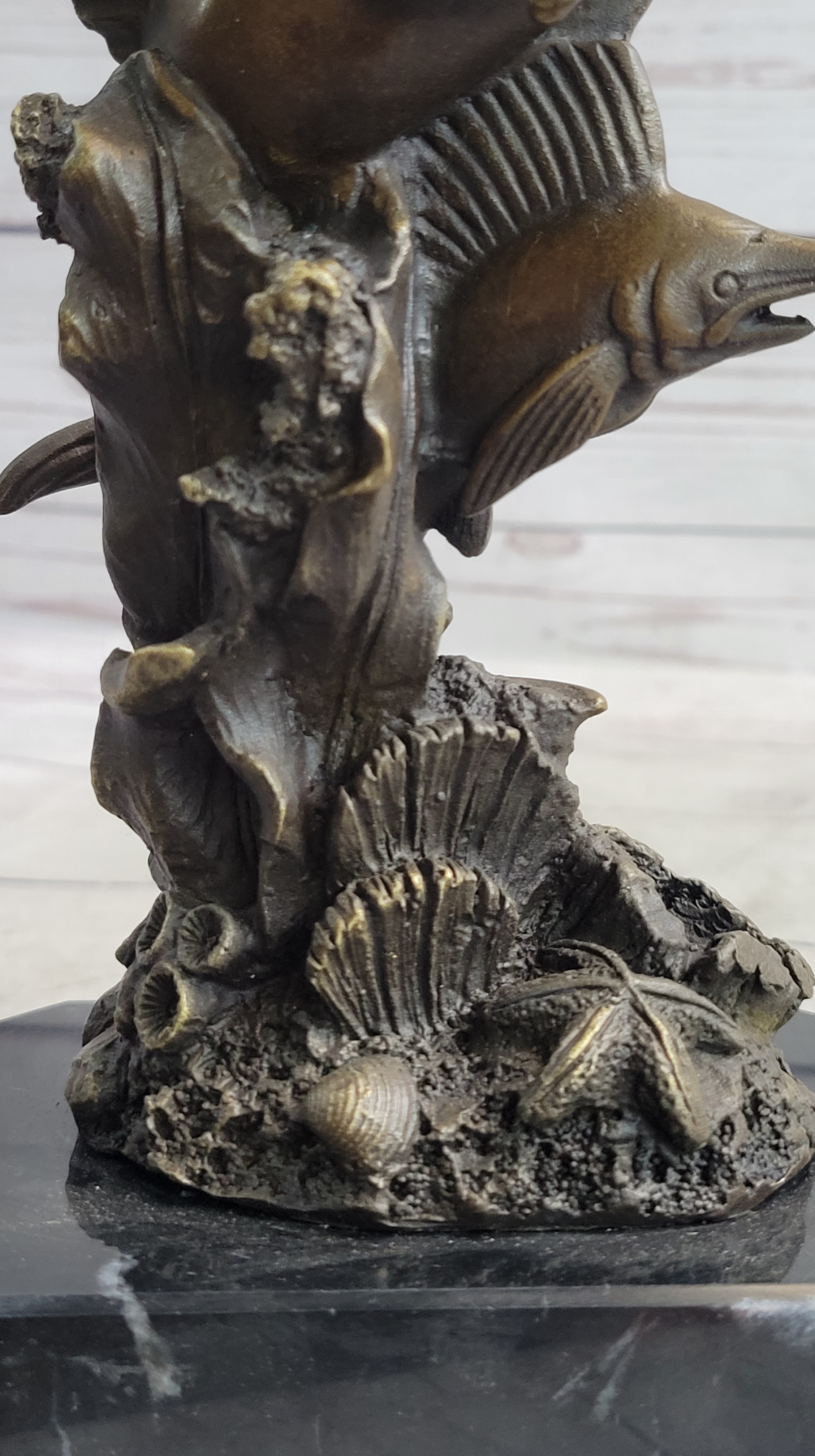 Marlins Sailfish Swordfish Jumping Out of Ocean Bronze Sculpture