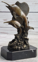 Marlins Sailfish Swordfish Jumping Out of Ocean Bronze Sculpture