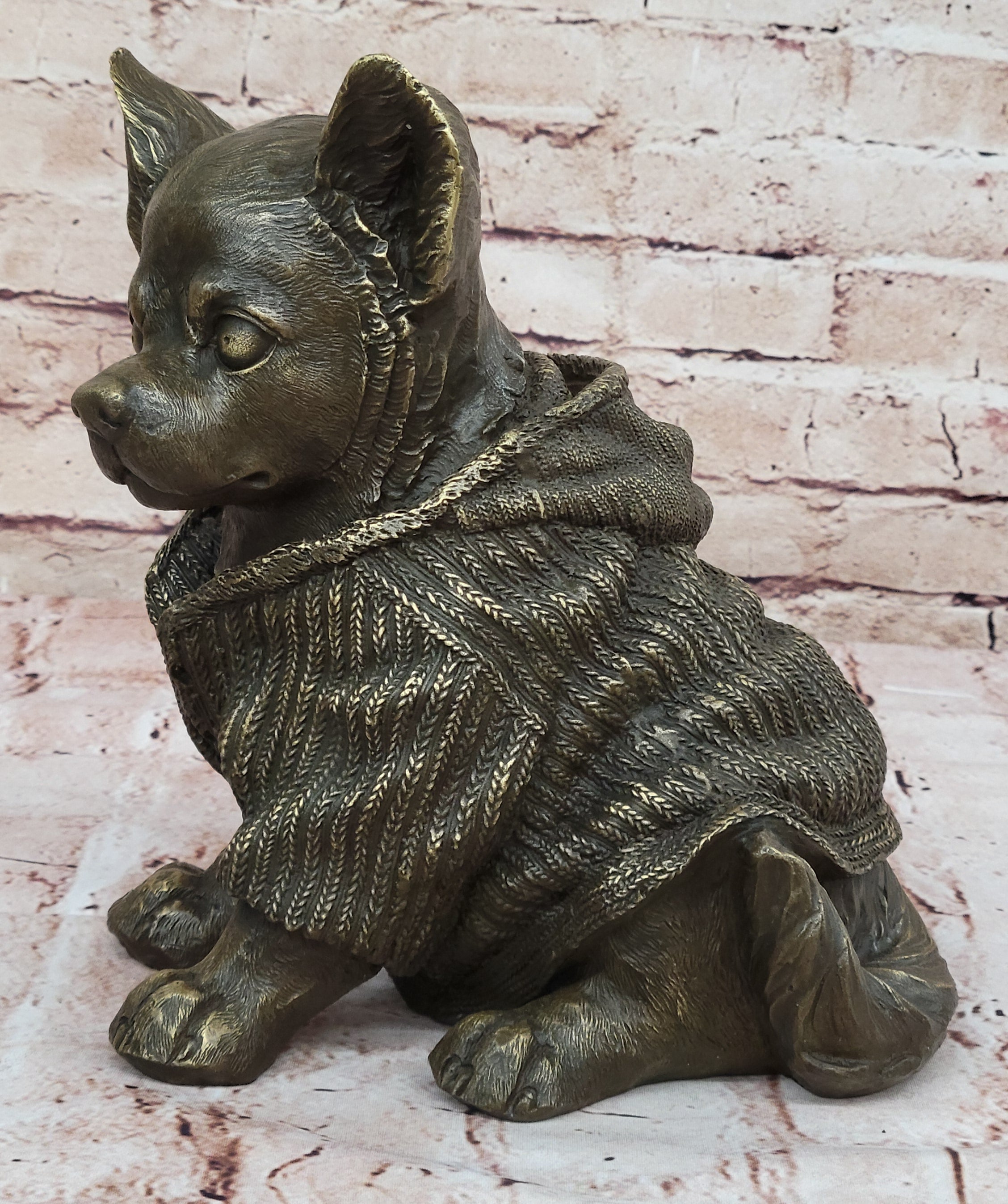 Chihuahua Dog in Hooded Sweater Bronze Sculpture Hot Cast