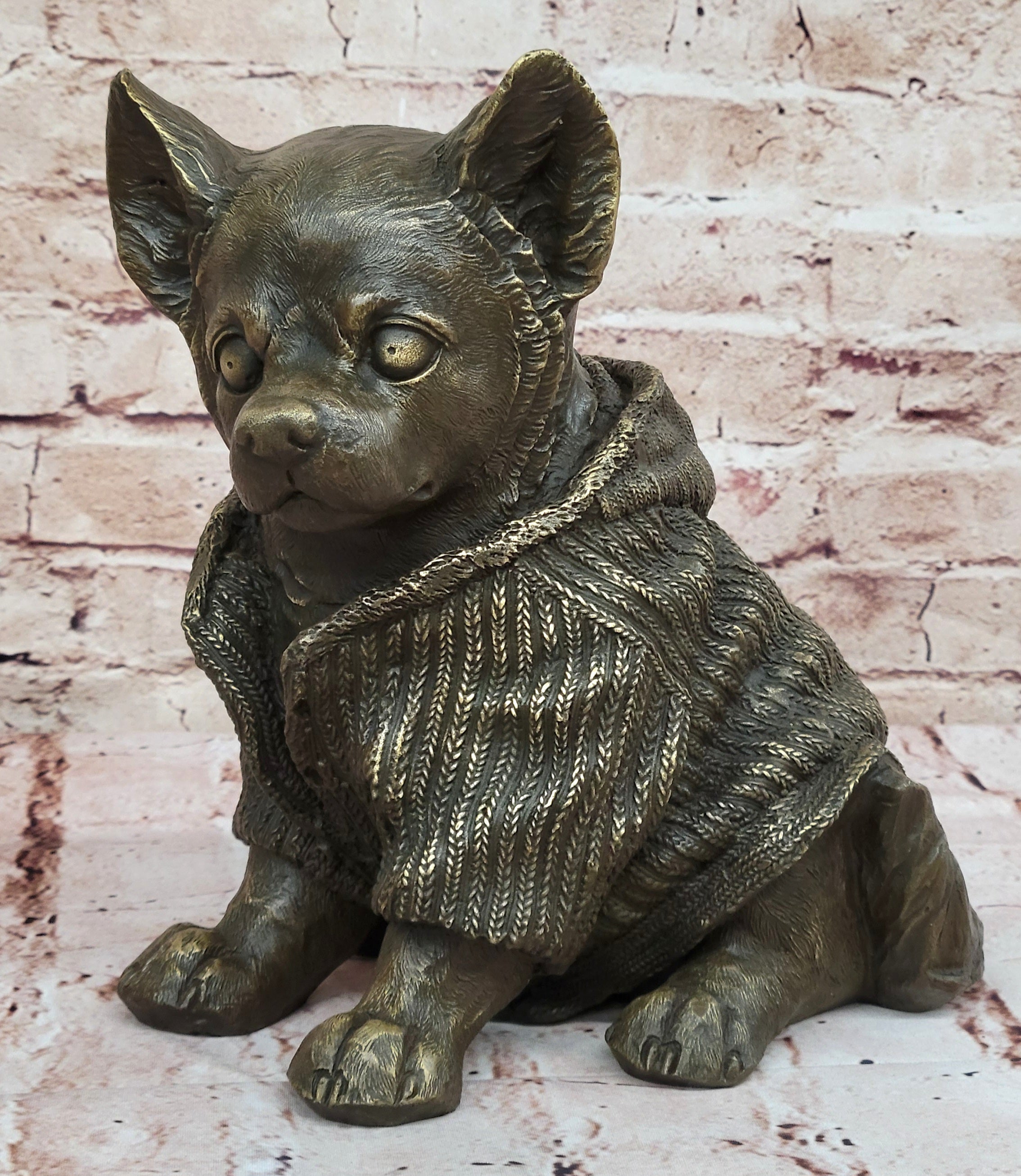 Chihuahua Dog in Hooded Sweater Bronze Sculpture Hot Cast