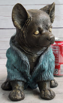 Chihuahua Puppy Dog Wearing Blue Sweater Bronze Metal Sculpture