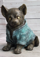 Chihuahua Puppy Dog Wearing Blue Sweater Bronze Metal Sculpture