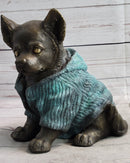 Chihuahua Puppy Dog Wearing Blue Sweater Bronze Metal Sculpture