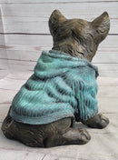 Chihuahua Puppy Dog Wearing Blue Sweater Bronze Metal Sculpture