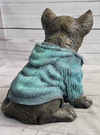 Chihuahua Puppy Dog Wearing Blue Sweater Bronze Metal Sculpture