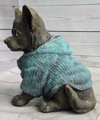 Chihuahua Puppy Dog Wearing Blue Sweater Bronze Metal Sculpture