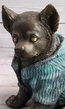Chihuahua Puppy Dog Wearing Blue Sweater Bronze Metal Sculpture