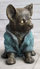 Chihuahua Puppy Dog Wearing Blue Sweater Bronze Metal Sculpture