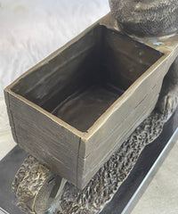 English Bulldog Wheelbarrow Bronze Planter Dish 12" x 12"