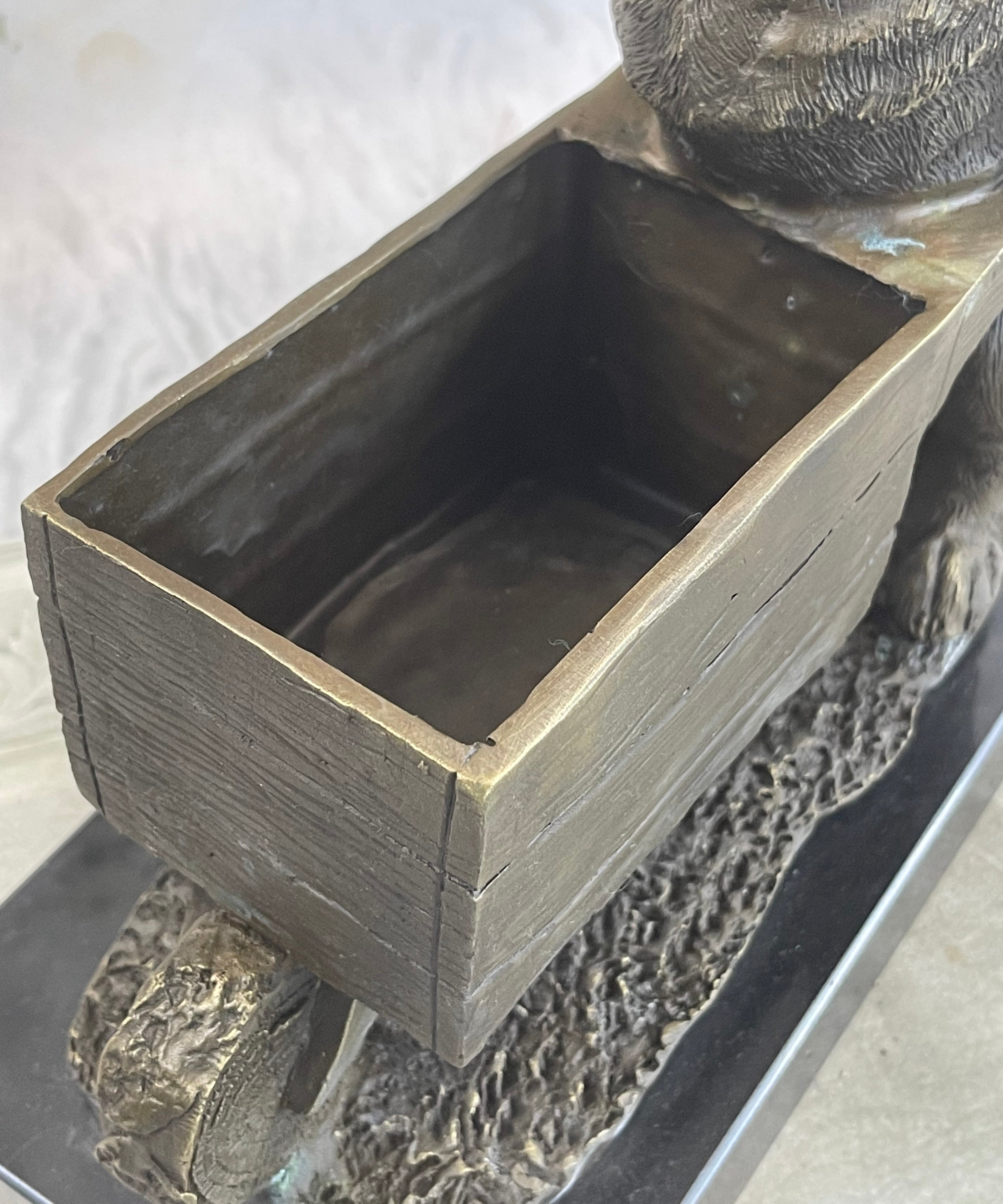 English Bulldog Wheelbarrow Bronze Planter Dish 12" x 12"