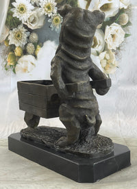 English Bulldog Wheelbarrow Bronze Planter Dish 12" x 12"