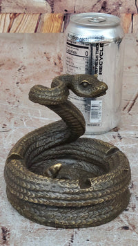 Rattlesnake Bronze Metal Ashtray Sculpture Signed Art