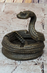 Rattlesnake Bronze Metal Ashtray Sculpture Signed Art