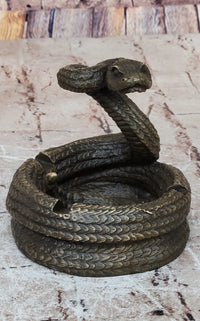 Rattlesnake Bronze Metal Ashtray Sculpture Signed Art