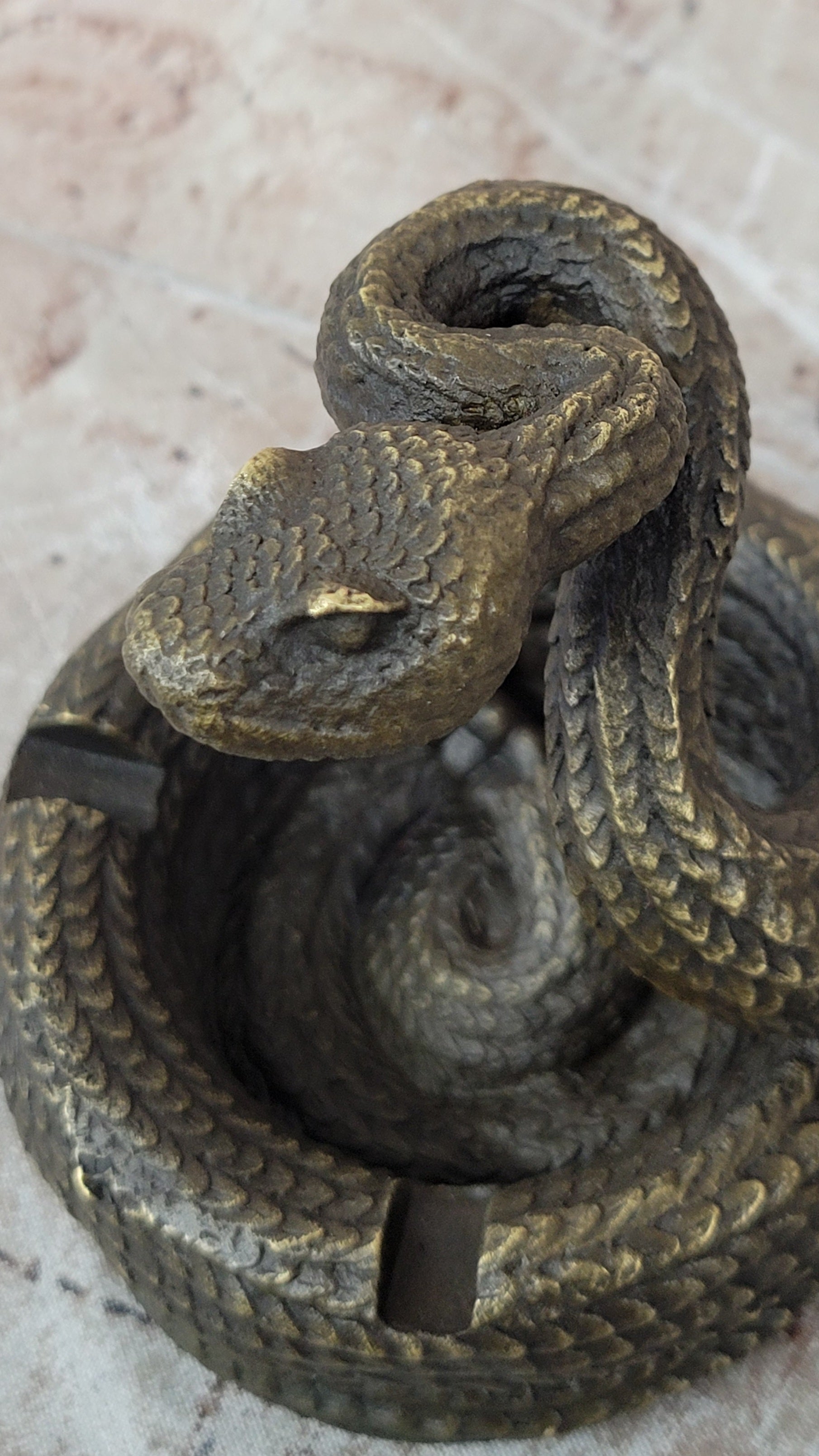 Rattlesnake Bronze Metal Ashtray Sculpture Signed Art