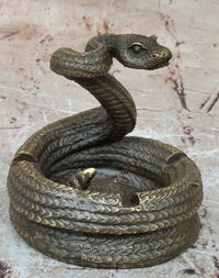 Rattlesnake Bronze Metal Ashtray Sculpture Signed Art