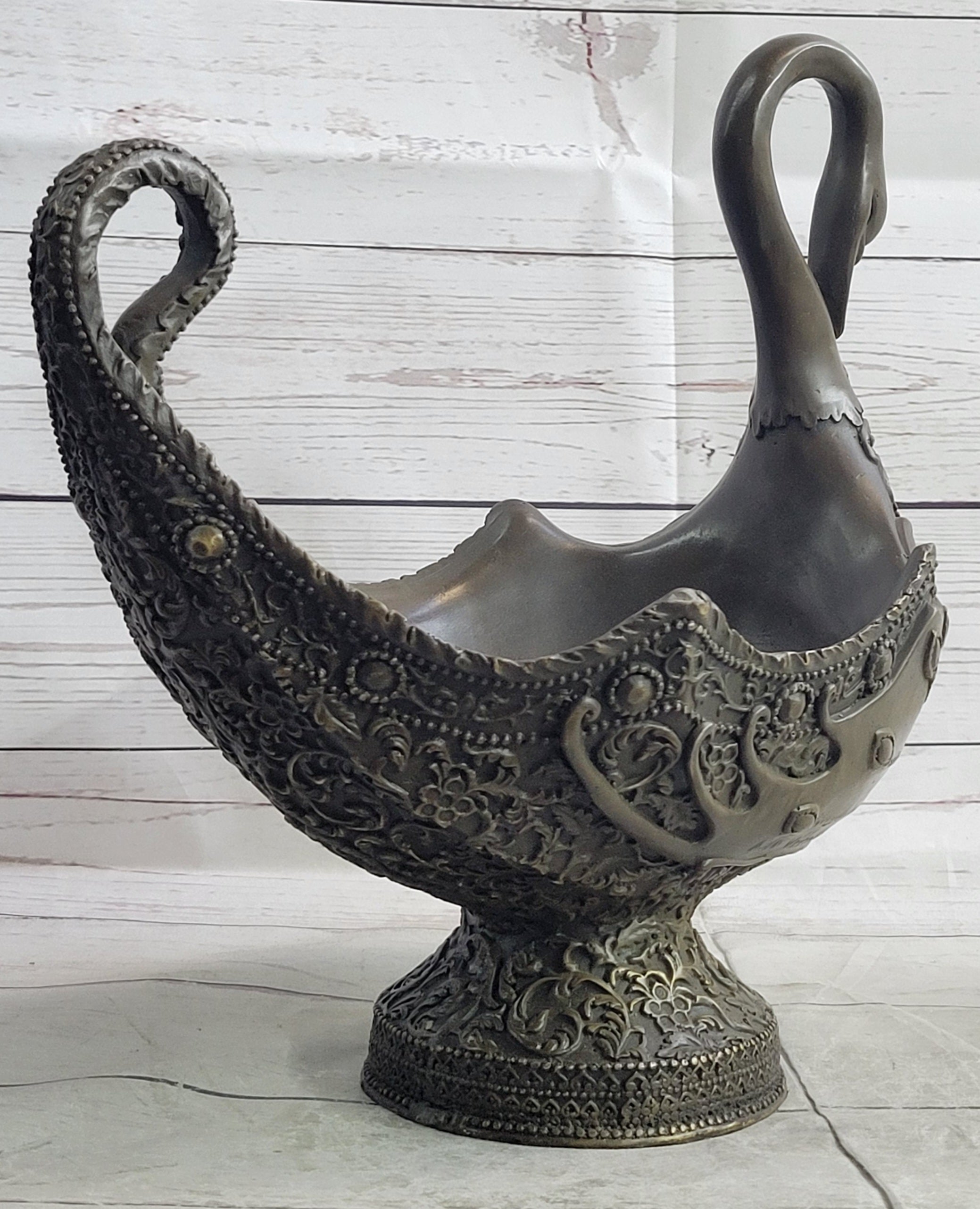 Swan Shaped Bronze Bowl Candy Dish by Vitaleh
