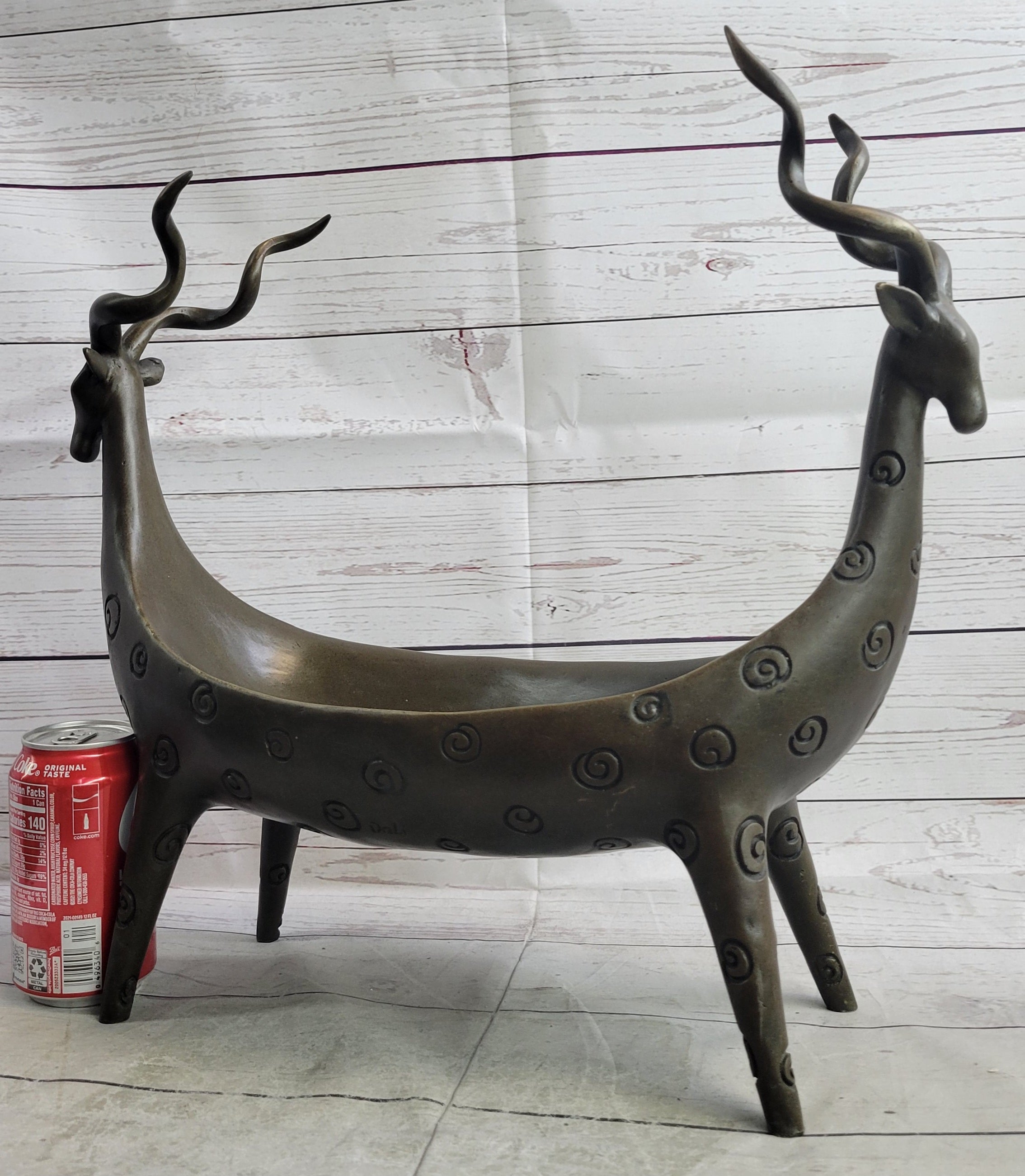 Two Gazelle Antelope Kudu Bronze Planter Bowl Candy Dish