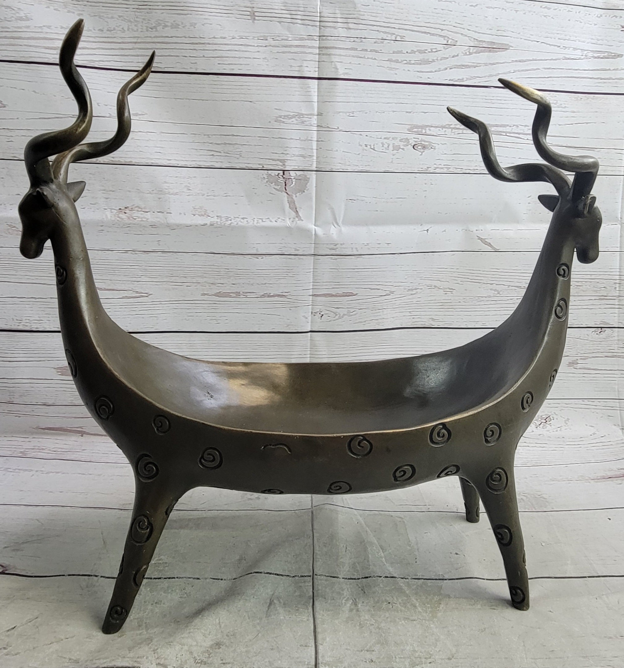 Two Gazelle Antelope Kudu Bronze Planter Bowl Candy Dish