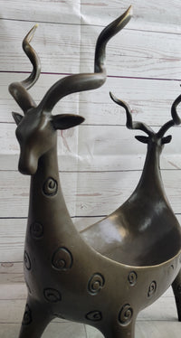 Two Gazelle Antelope Kudu Bronze Planter Bowl Candy Dish