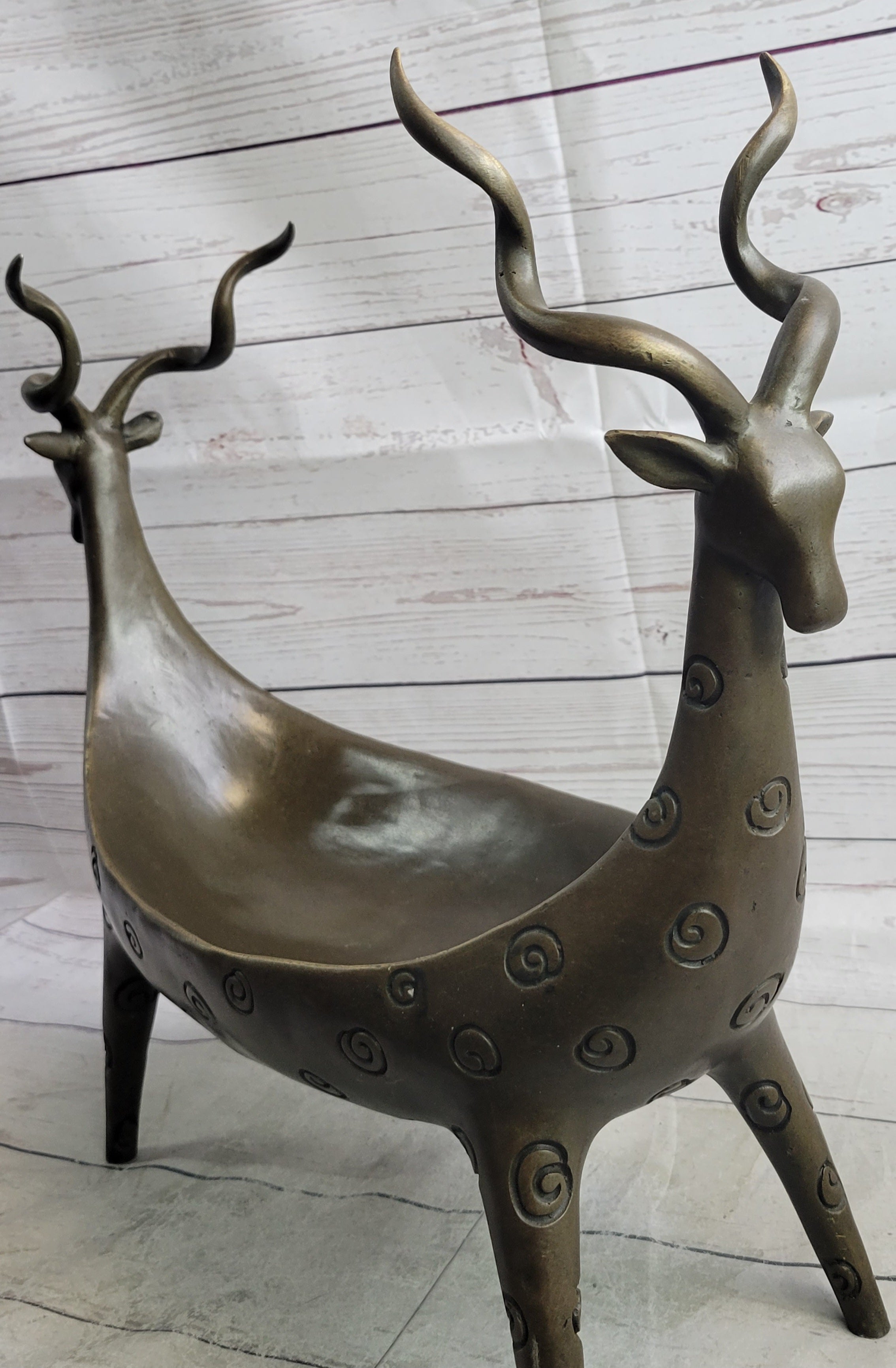 Two Gazelle Antelope Kudu Bronze Planter Bowl Candy Dish