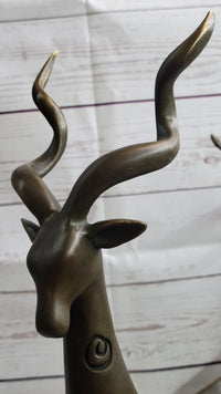Two Gazelle Antelope Kudu Bronze Planter Bowl Candy Dish