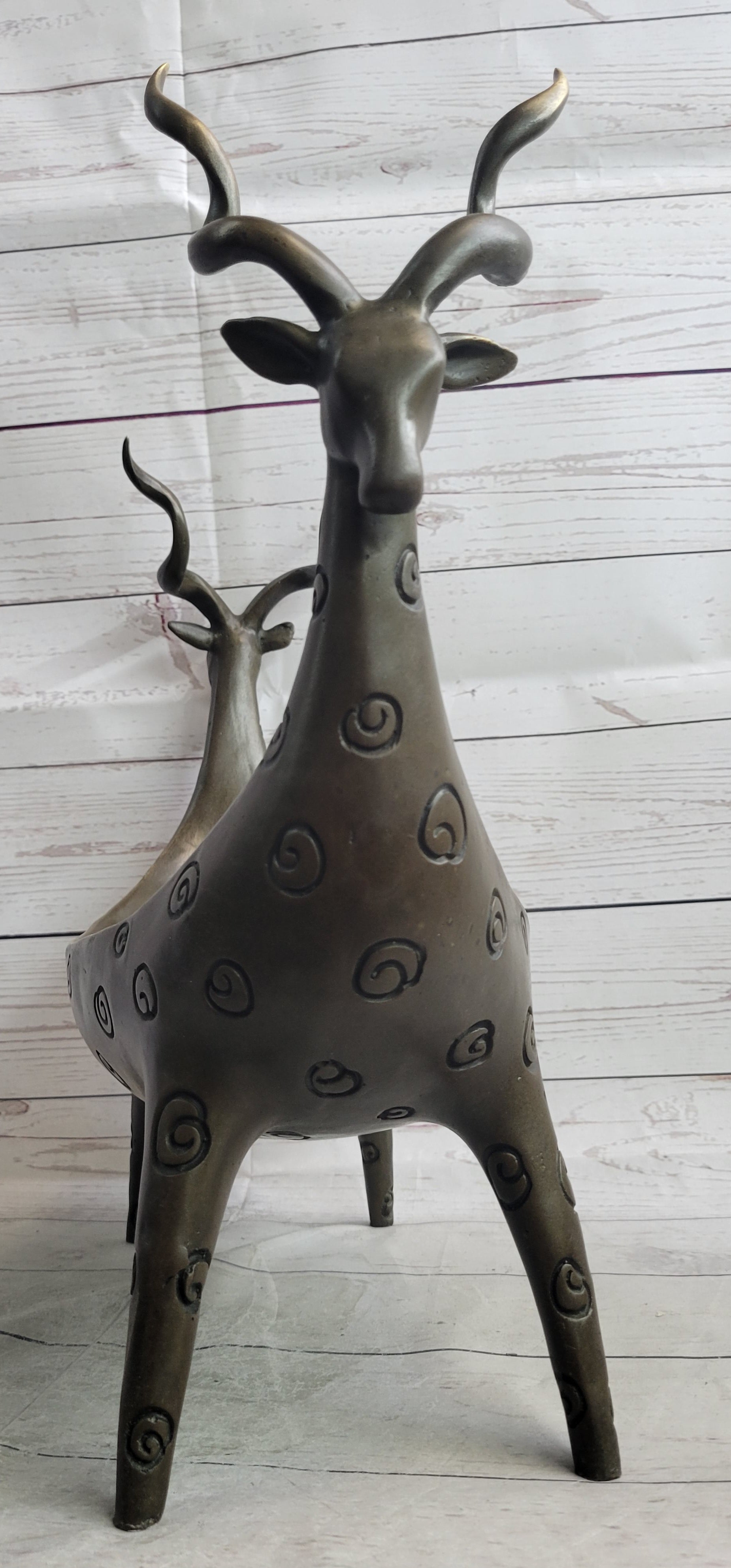 Two Gazelle Antelope Kudu Bronze Planter Bowl Candy Dish