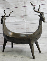 Two Gazelle Antelope Kudu Bronze Planter Bowl Candy Dish