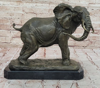 African Elephant Bronze Sculpture on Marble Base