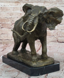 African Elephant Bronze Sculpture on Marble Base