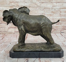 African Elephant Bronze Sculpture on Marble Base