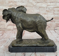 African Elephant Bronze Sculpture on Marble Base