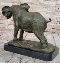 African Elephant Bronze Sculpture on Marble Base