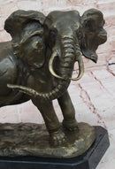 African Elephant Bronze Sculpture on Marble Base