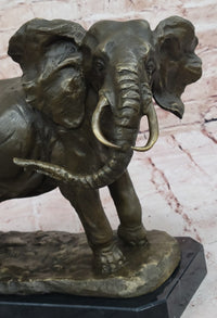 African Elephant Bronze Sculpture on Marble Base