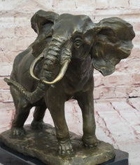 African Elephant Bronze Sculpture on Marble Base